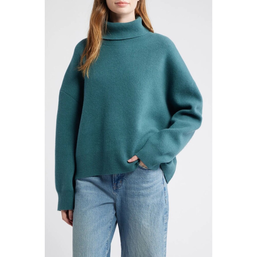 Free People Women’s Sigma Lambswool Turtleneck Sweater size XL NWT Teal